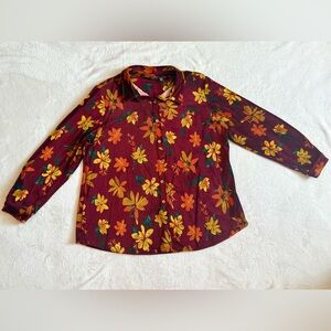 Susan Graver Weekend Large Petite Knit Corduroy Button Front Shirt Wine Spice